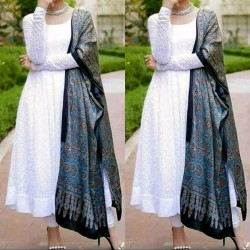 Auspicious White Color Full Stitched Anarkali with Chanderi Dupatta